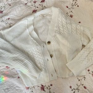 White cropped cardigan sweater